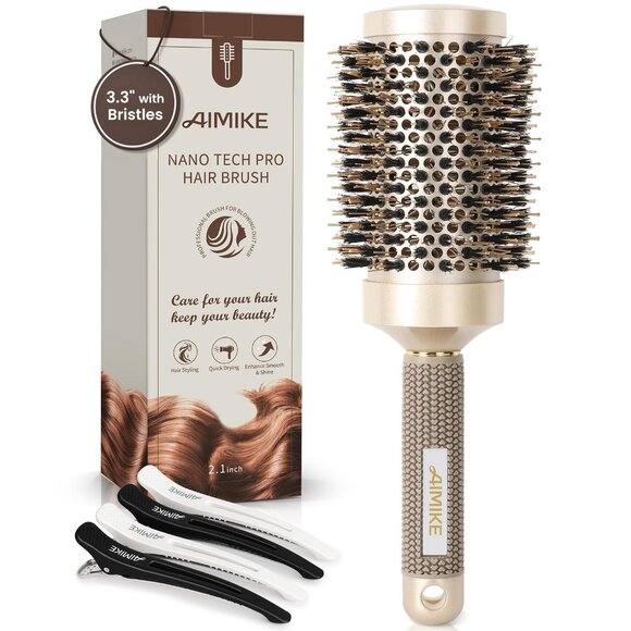 New AIMIKE Round Hair Brush, Boar Bristles - 2 Inch Barrel - Picture 1 of 1